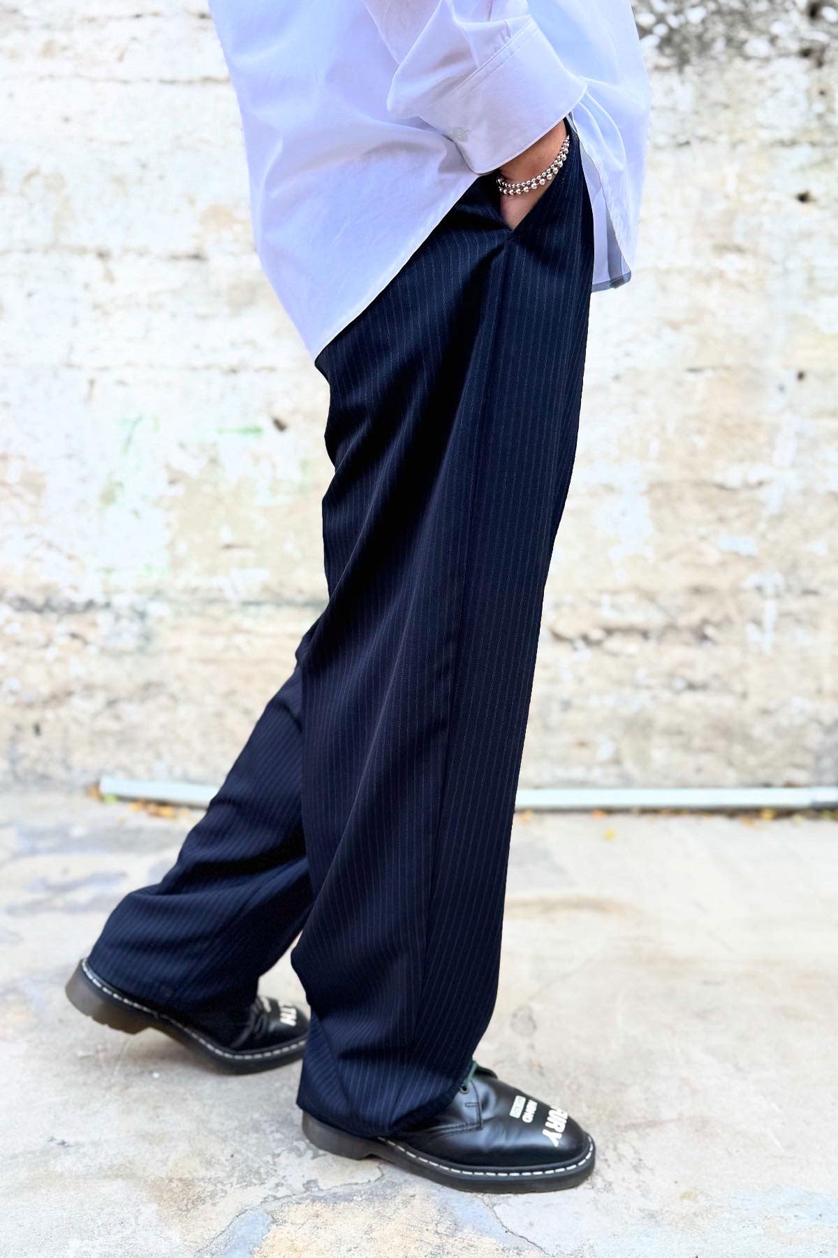 Goodfight Florider Trouser Creased Navy Pinstripe