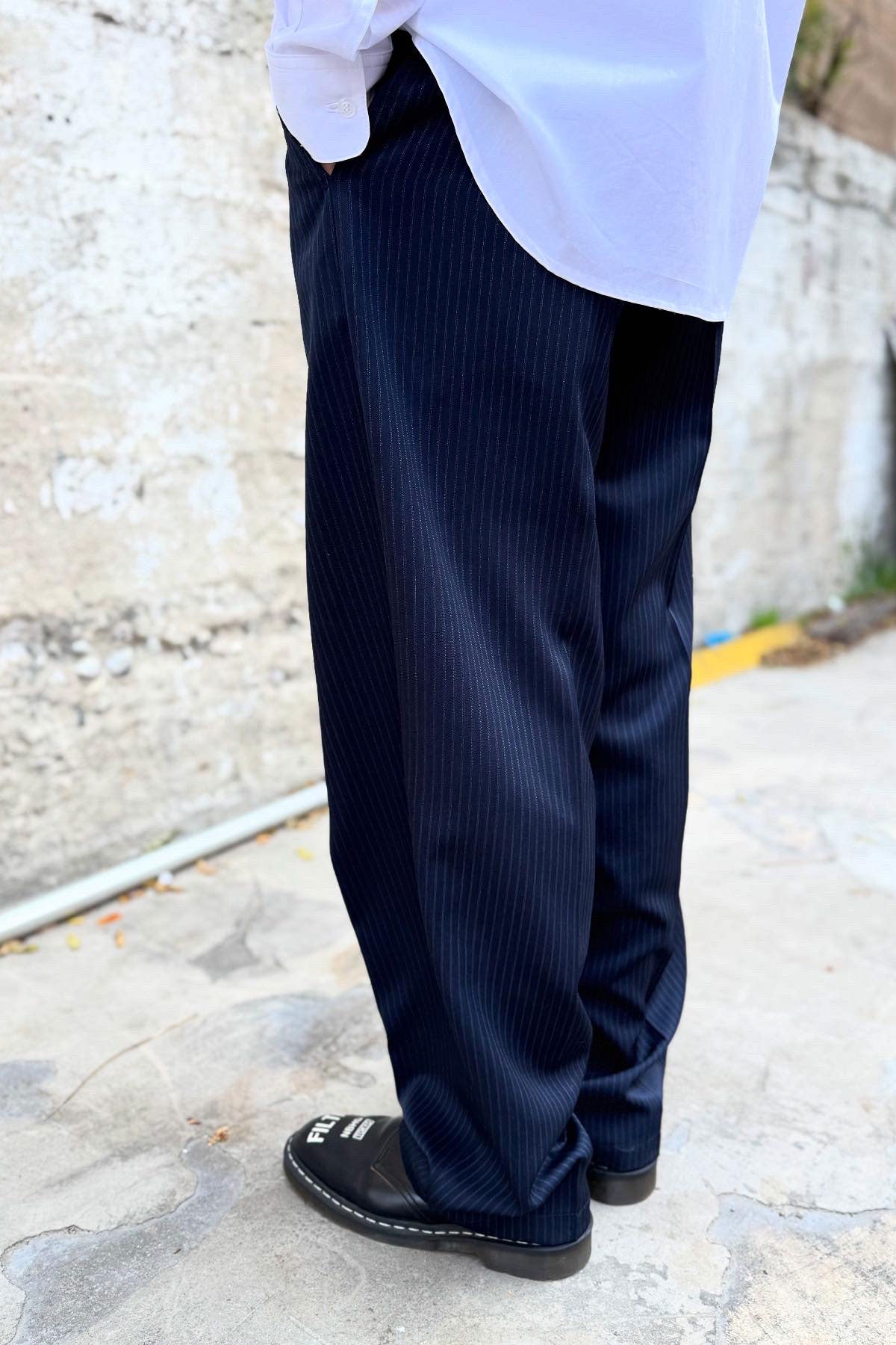 Goodfight Florider Trouser Creased Navy Pinstripe