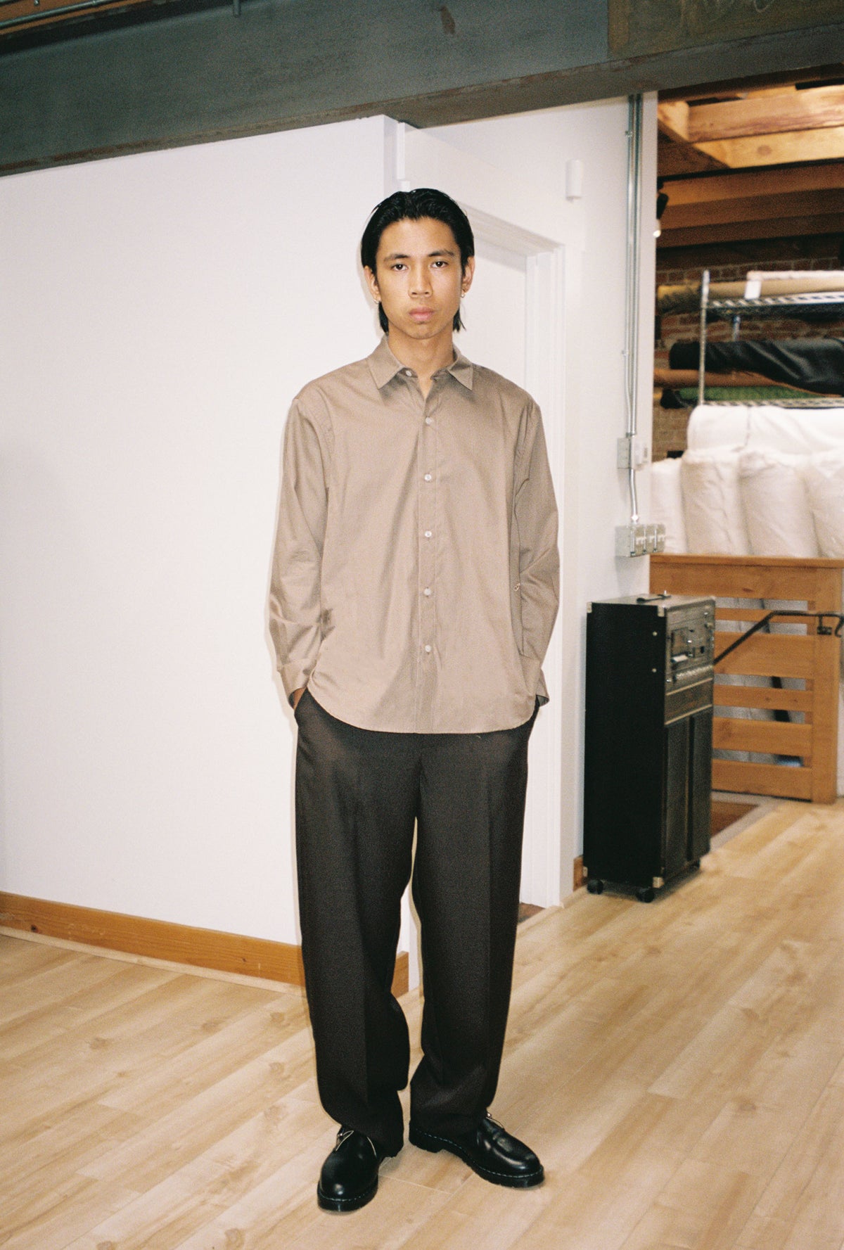 Goodfight City Shirt Italian Broadcloth Taupe Brown