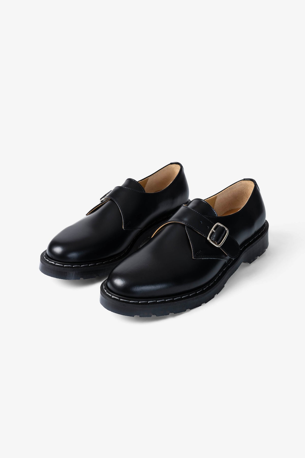 Solovair Single Buckle Monk Shoe Black Hi-Shine